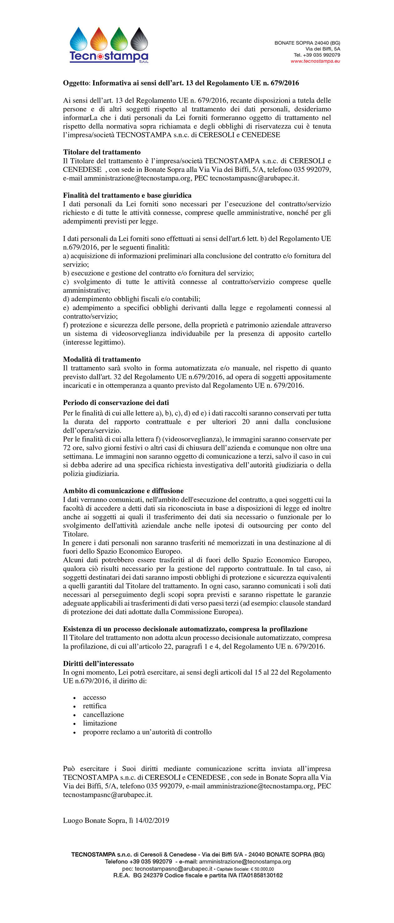 Info Privacy Tecnostampa